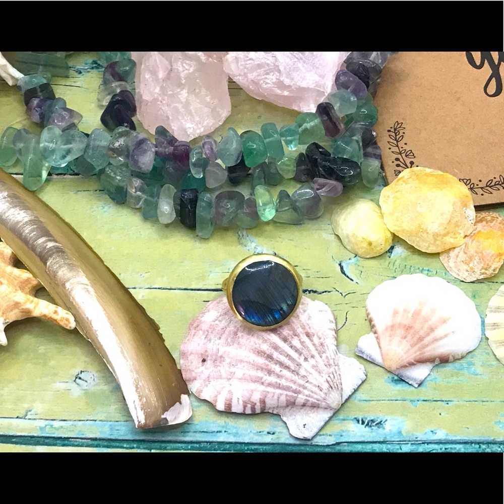 Blue Labradorite Brass Ring